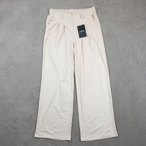 Libin Size M Cream Beige Waffle Knit Wide Leg Pleated Trousers High Waist NWT